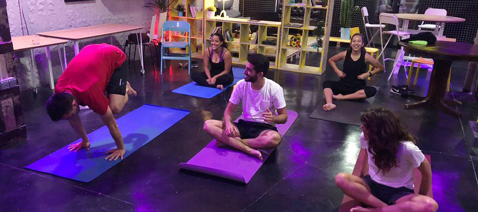 Barcelona Coworkers Doing Yoga in La Vaca Coworking